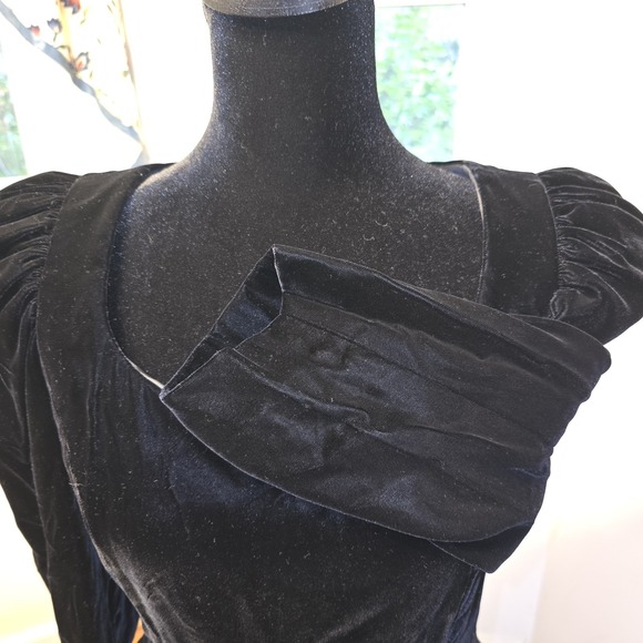 Vintage Jessica McClintock Gunne Sax Velvet Taffeta Puffed Sleeve Dress Sz 4 80s - Picture 3 of 6